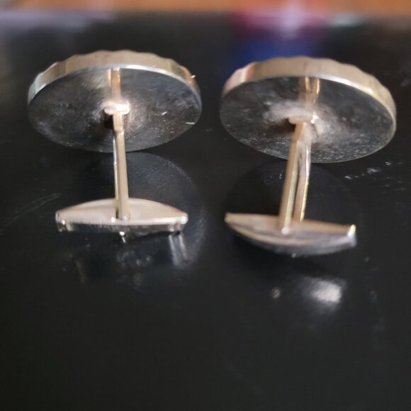 Vintage Men’s Sterling Silver and Black Onyx Round Cuff Links-1970s - Picture 2 of 2
